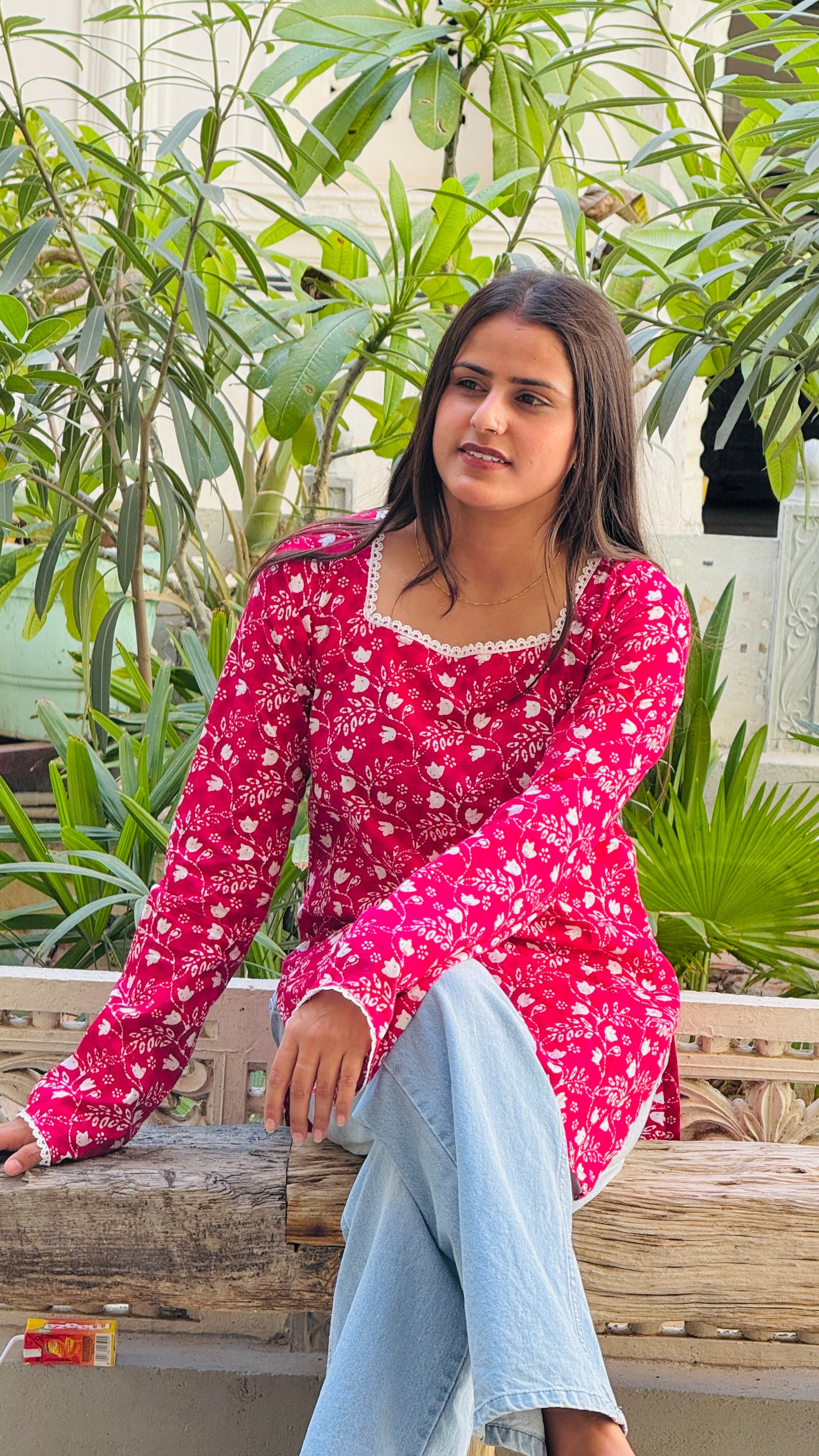 🌸Crimson Charm Lack-Up Kurti🌸