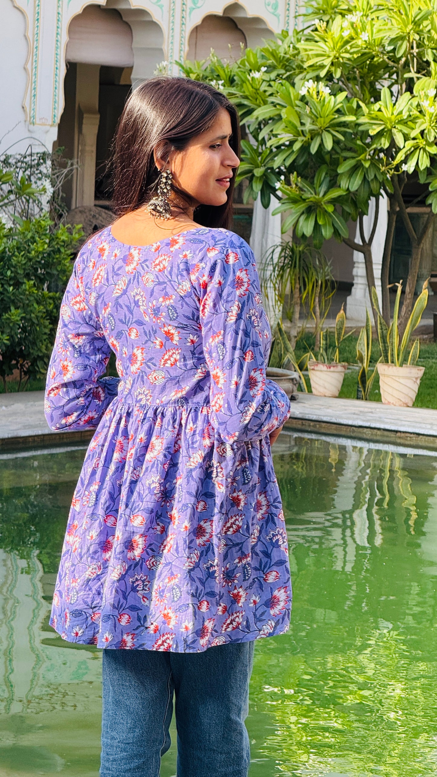 💜 “Phoolwari Dreams” Purple Floral Peplum Kurti