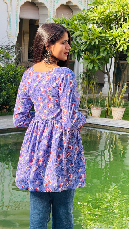 💜 “Phoolwari Dreams” Purple Floral Peplum Kurti
