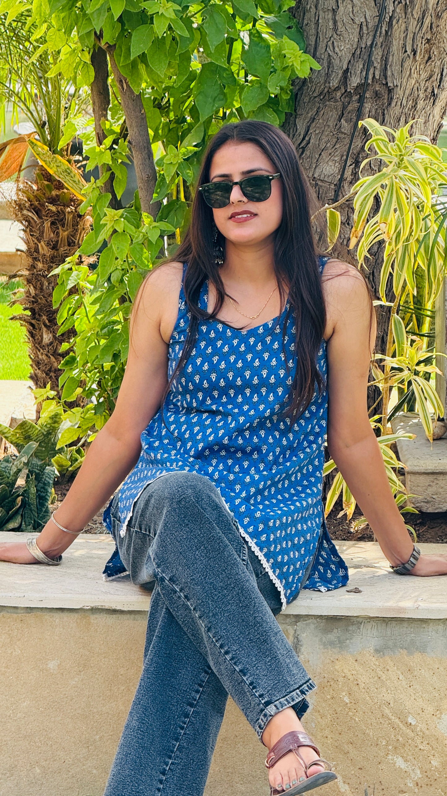 Floral print cotton Kurti -Indigo blue💙🫧