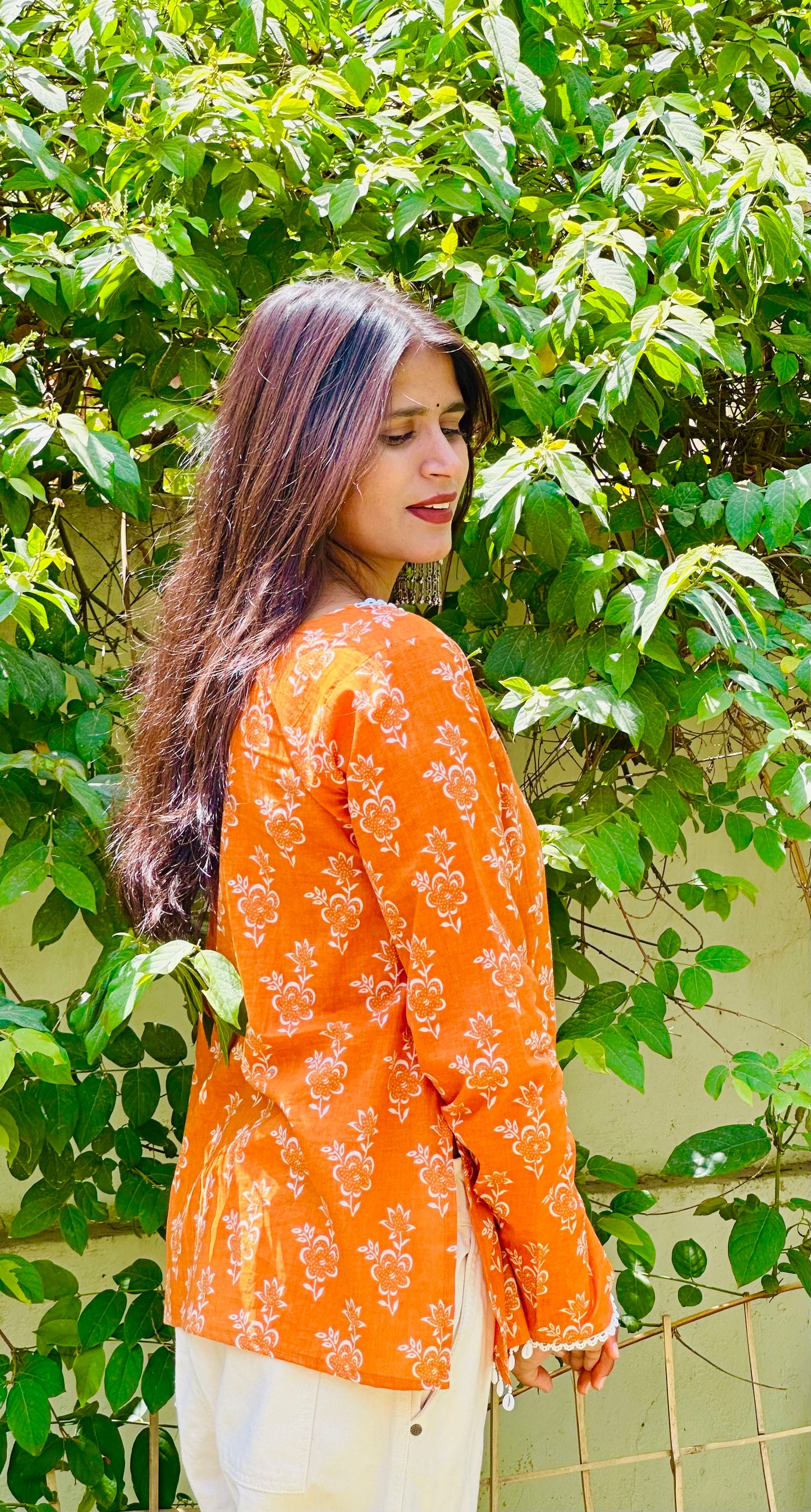 Noor Orange Cotton Kurti | Ethnic Floral Elegance🧡🪞🪄