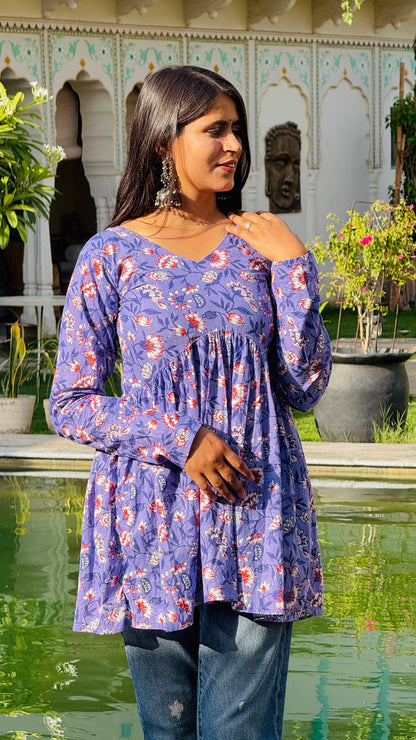 💜 “Phoolwari Dreams” Purple Floral Peplum Kurti