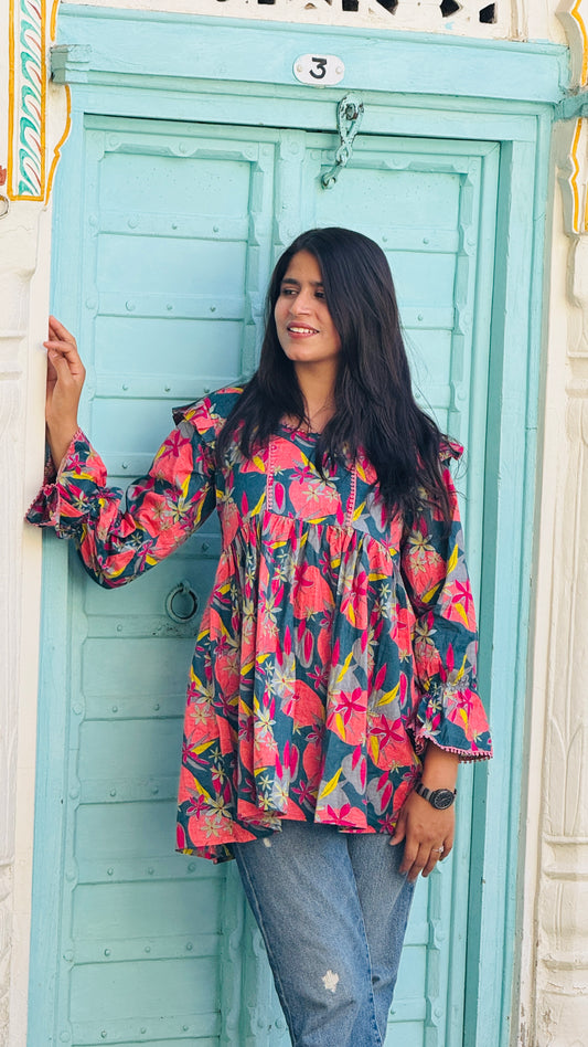 Gul Bahaar Cotton Kurti Top |Floral Charm🌺