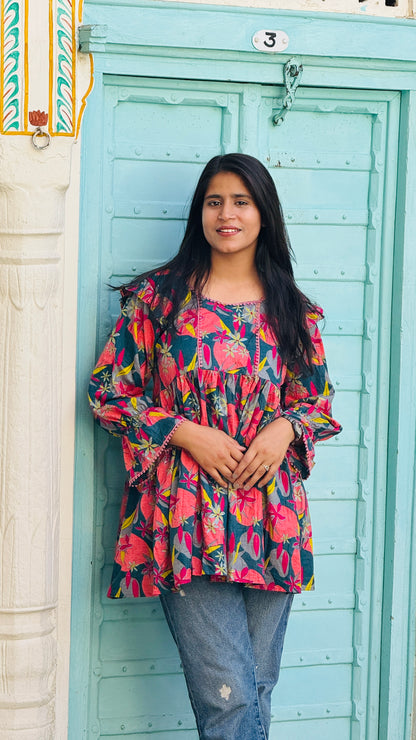 Gul Bahaar Cotton Kurti Top |Floral Charm🌺