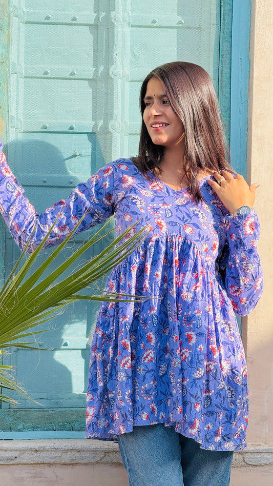 💜 “Phoolwari Dreams” Purple Floral Peplum Kurti