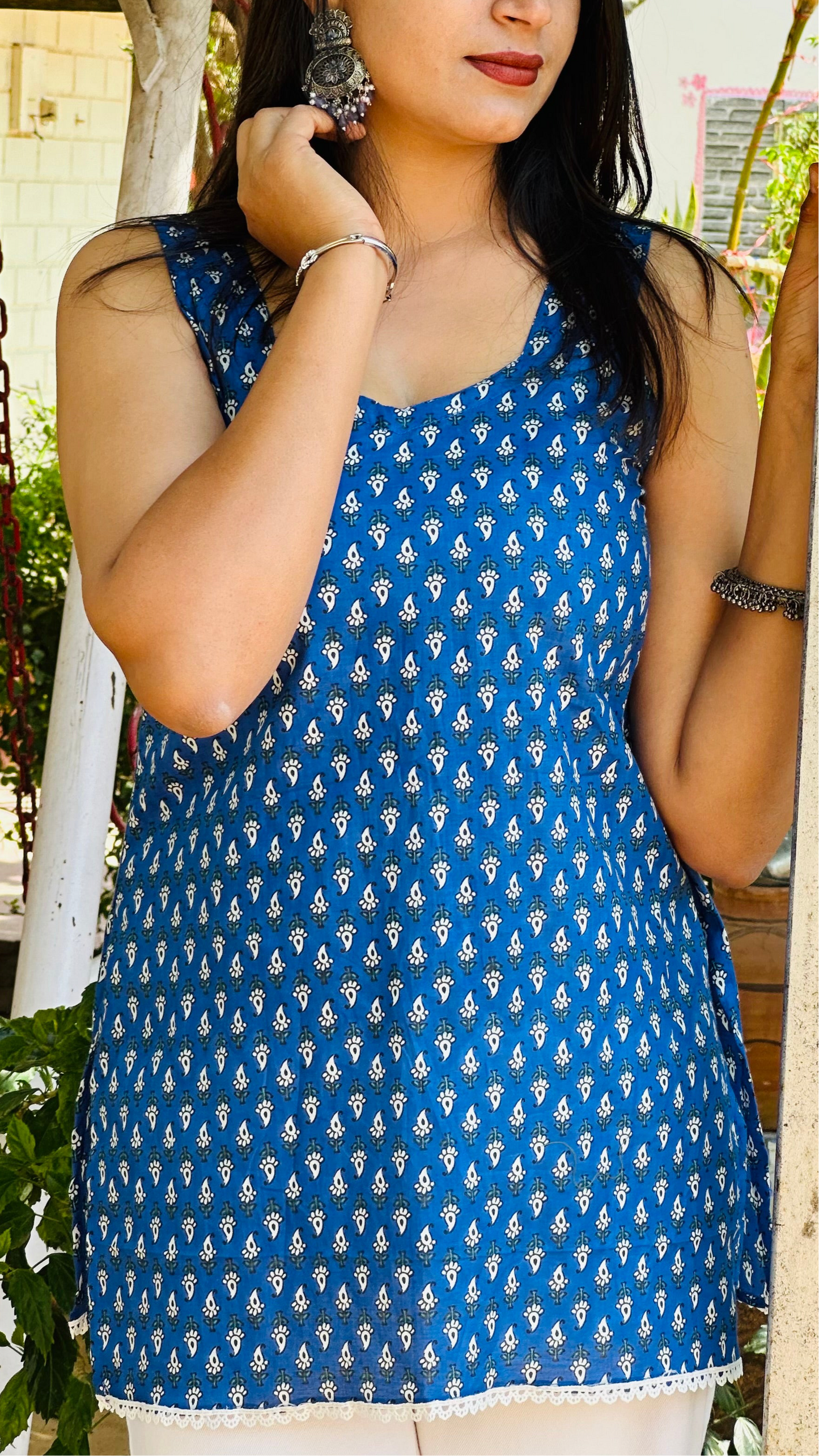 Floral print cotton Kurti -Indigo blue💙🫧