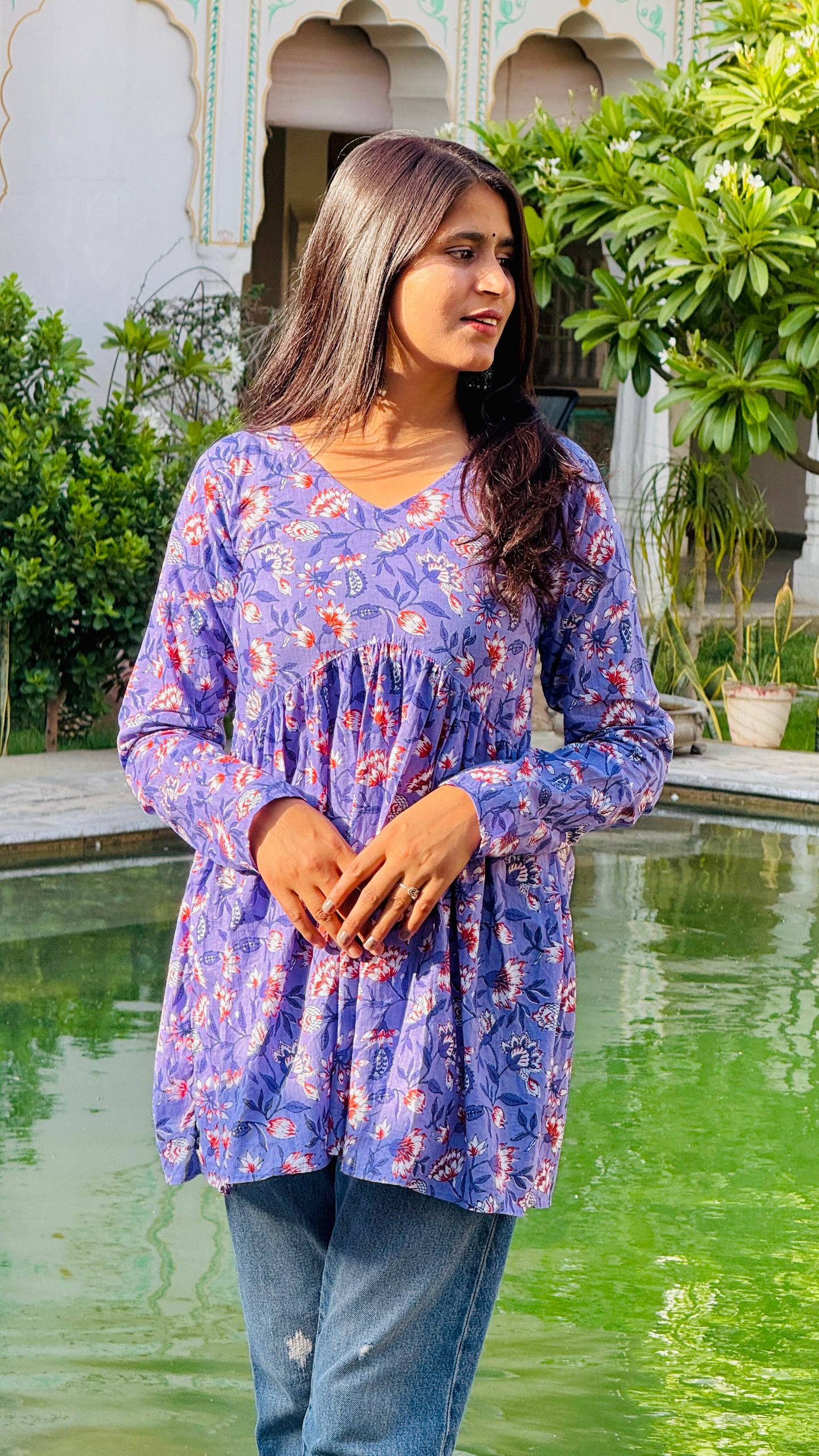 💜 “Phoolwari Dreams” Purple Floral Peplum Kurti