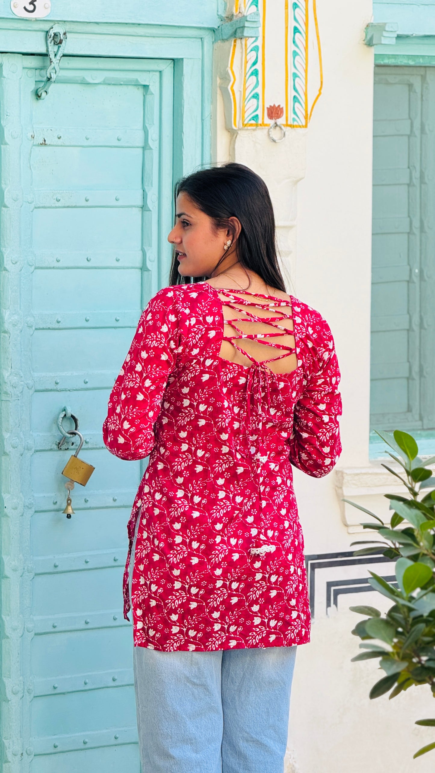 🌸Crimson Charm Lack-Up Kurti🌸