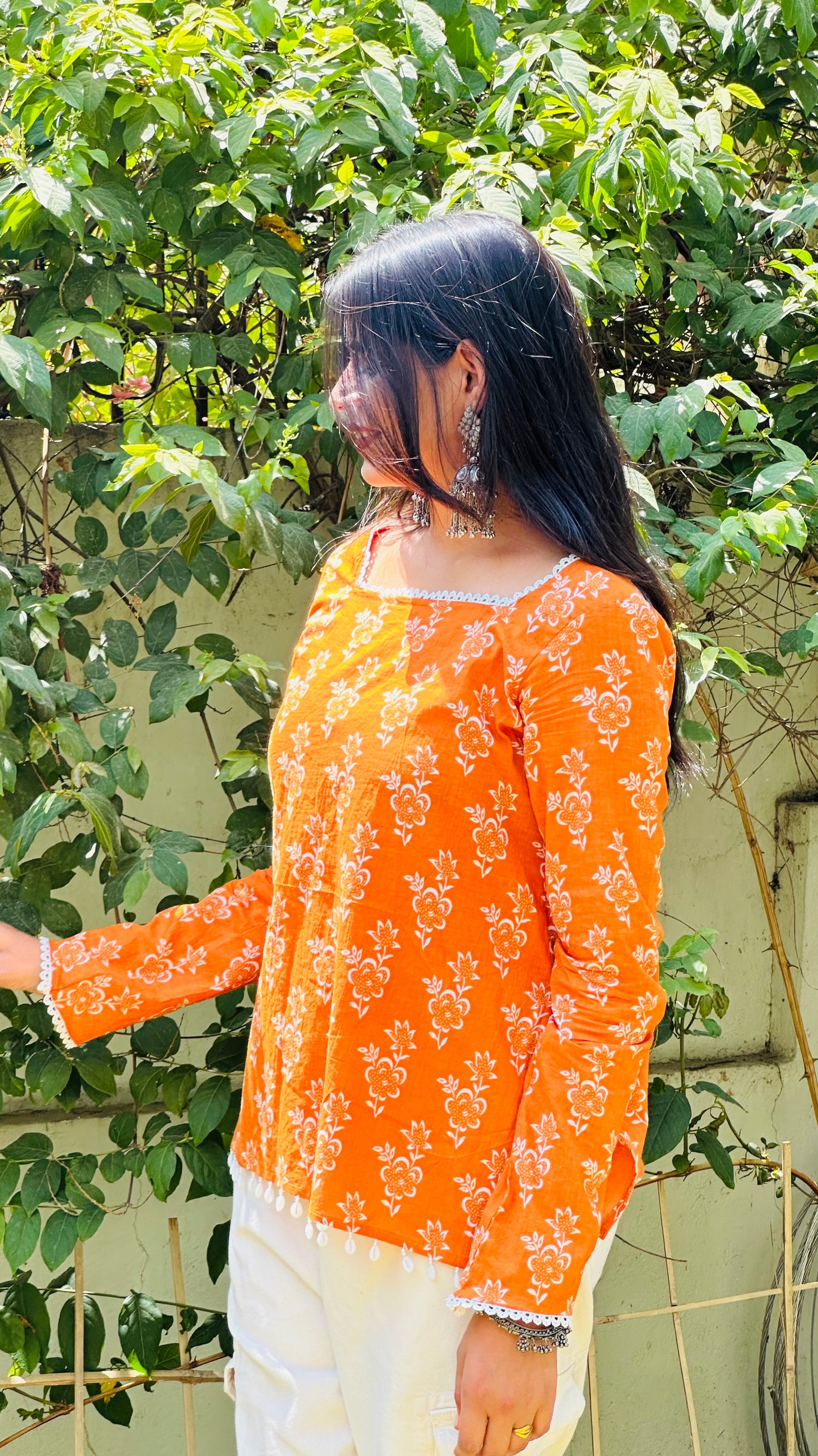 Noor Orange Cotton Kurti | Ethnic Floral Elegance🧡🪞🪄