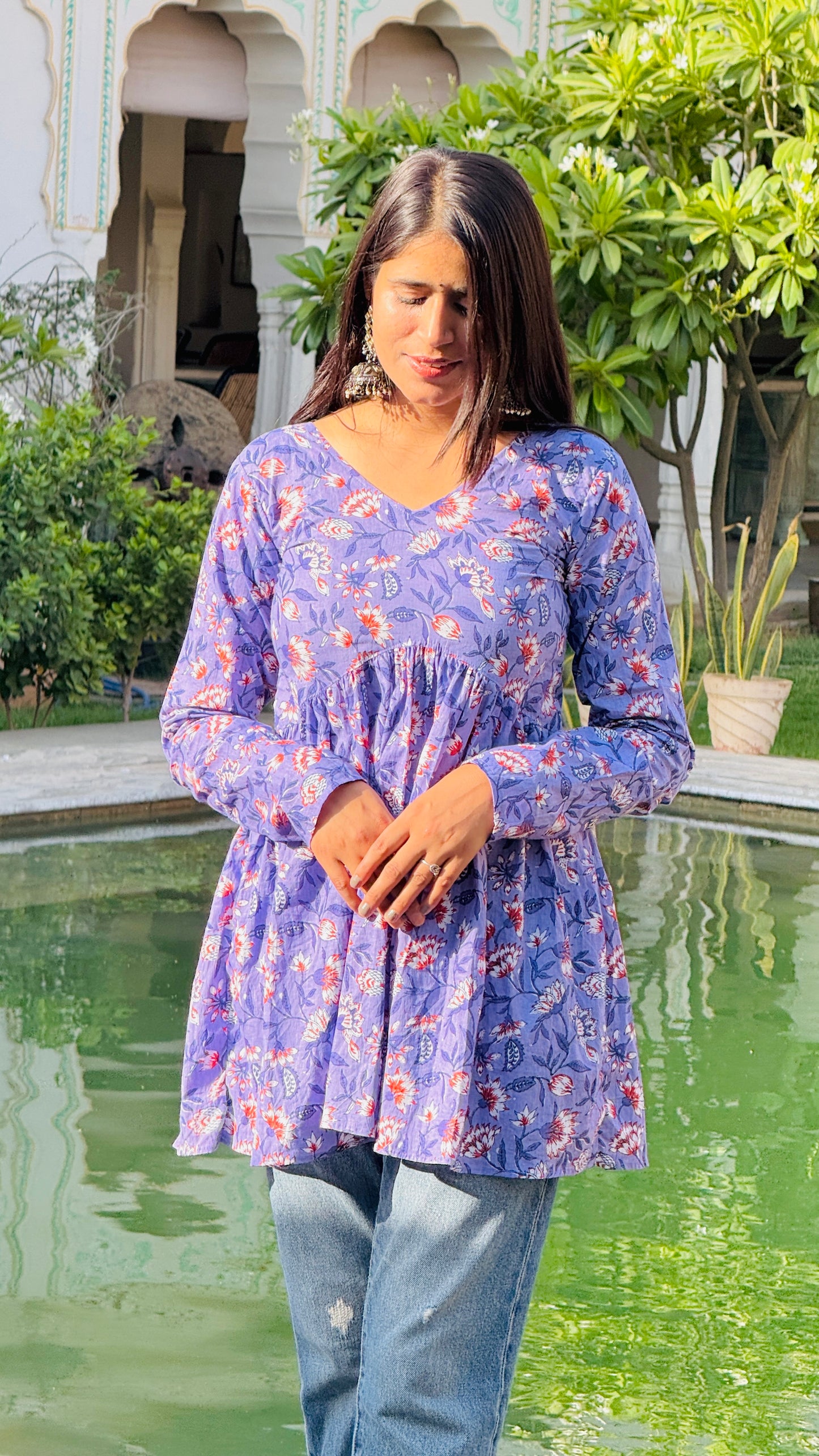 💜 “Phoolwari Dreams” Purple Floral Peplum Kurti
