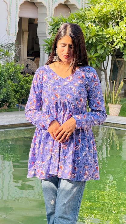 💜 “Phoolwari Dreams” Purple Floral Peplum Kurti