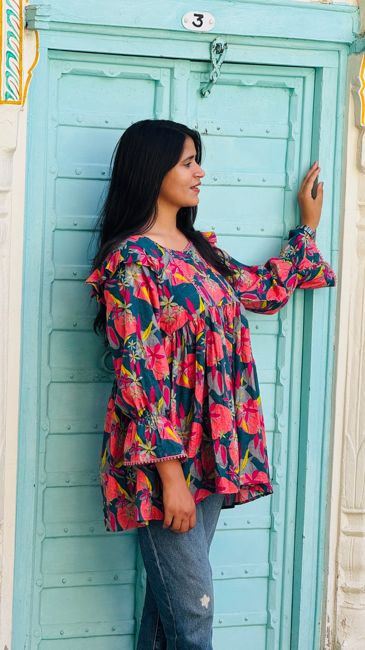 Gul Bahaar Cotton Kurti Top |Floral Charm🌺